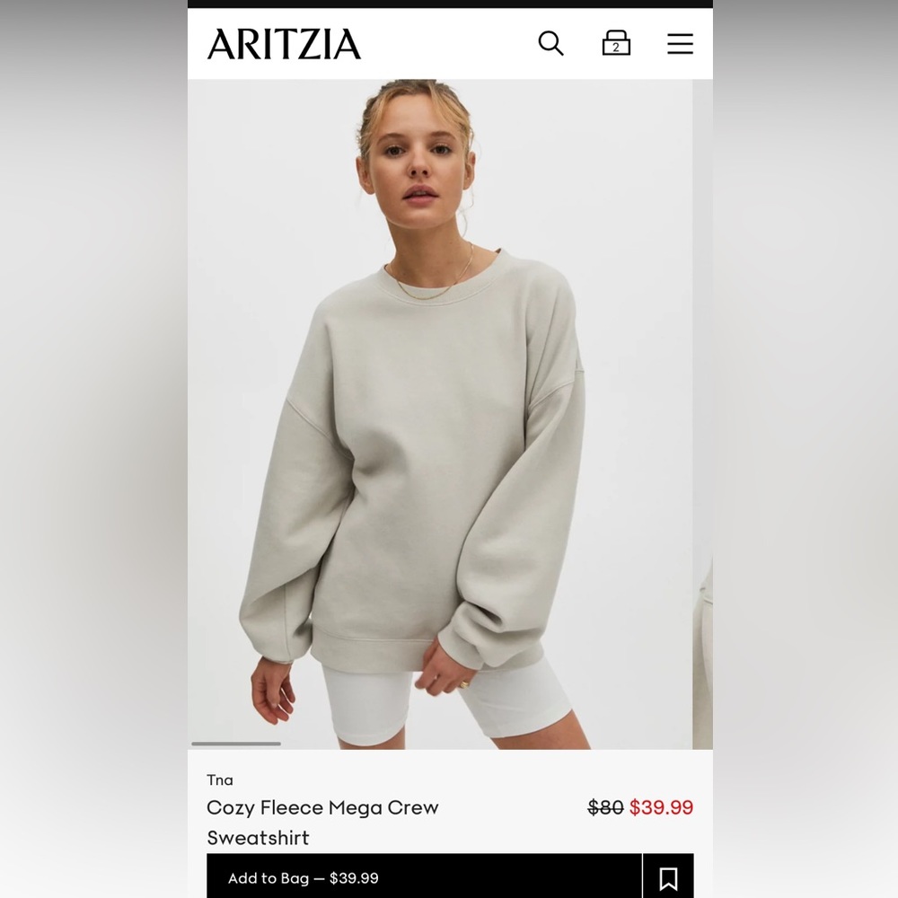 TNA Mega Cozy Fleece Sweatshirt GREY SIZE 2